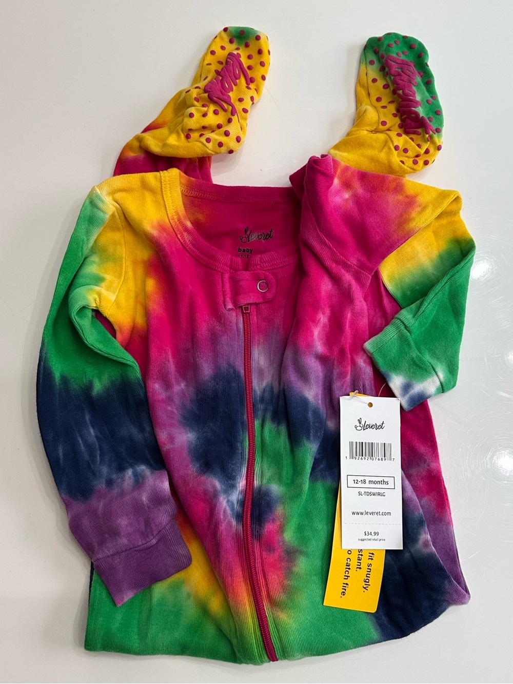 NWT Leveret Baby Rainbow Swirl Tie Dye Footed Pajamas 12-18 Months